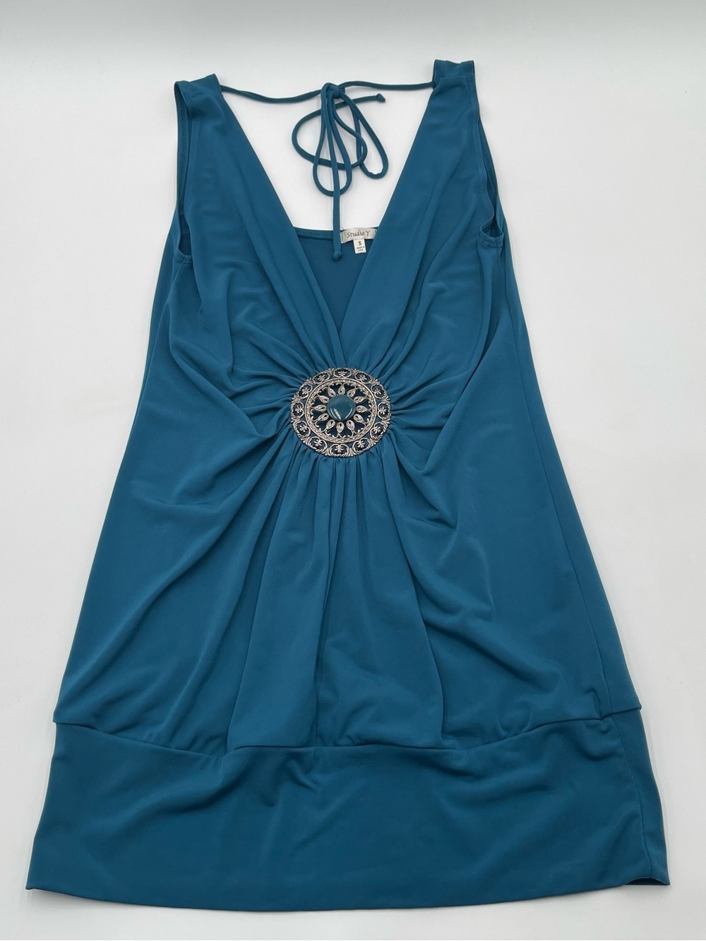 Y2K Studio Y Plunging V-Neck Sleeveless Top Or Dress Medallion Slinky - Picture 5 of 12